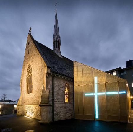 Chapel exterior at night