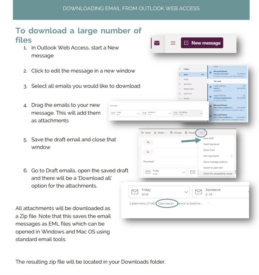 Text describing how to download email from Outlook web access