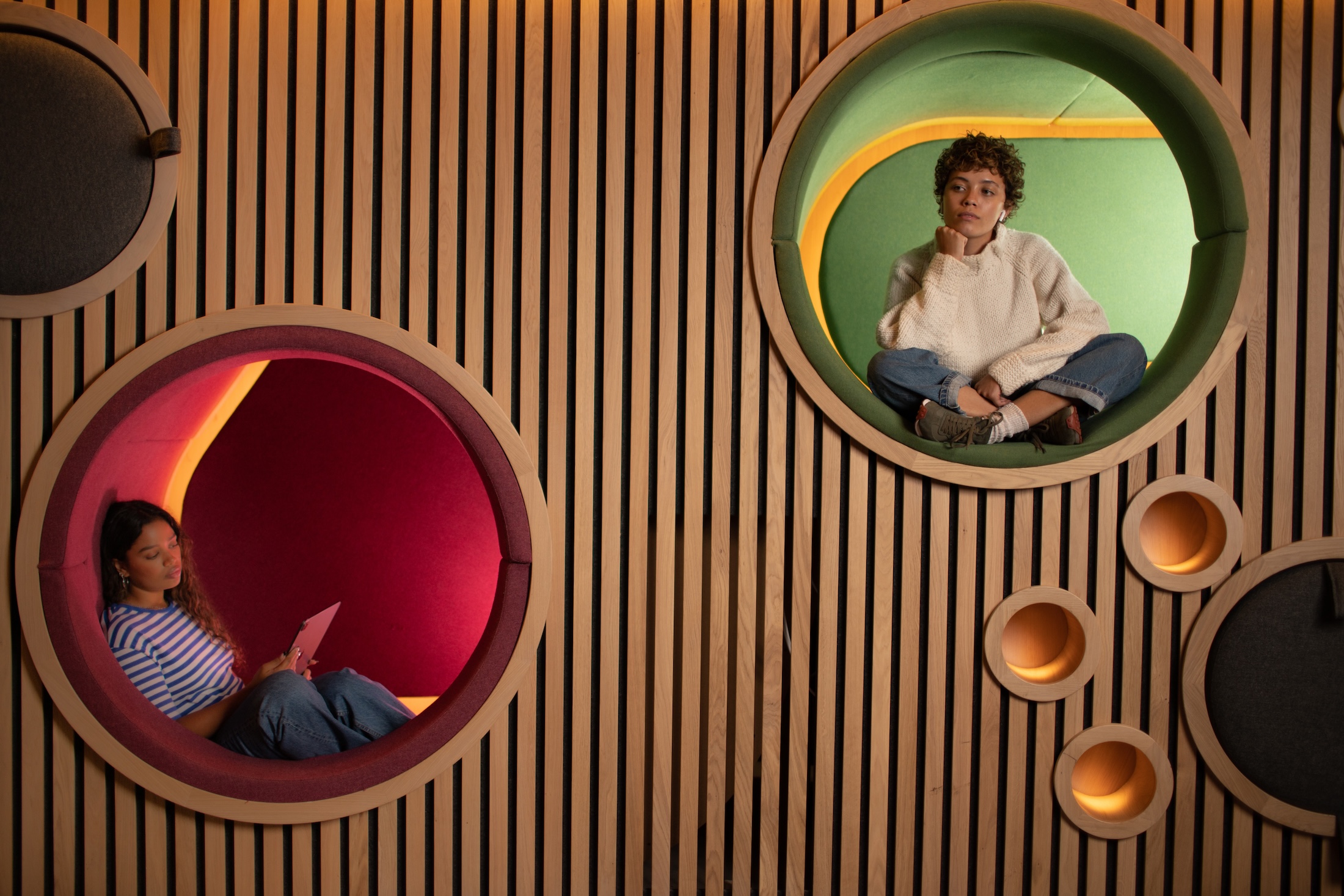 Students in West Dows pods