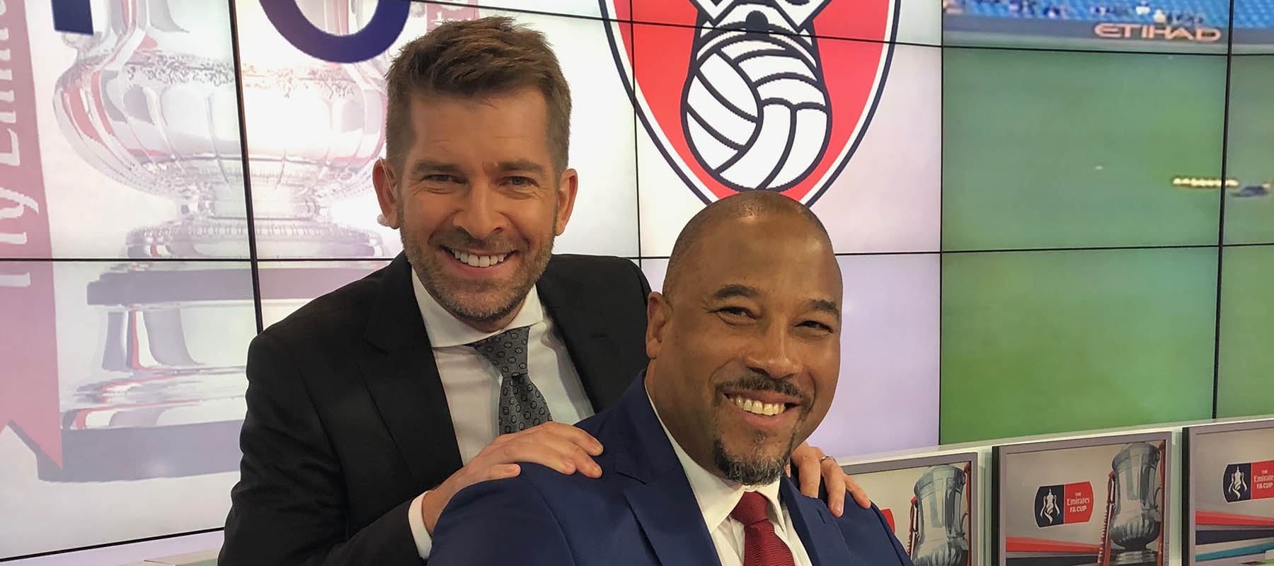 Angus Scott and John Barnes in the TV studio