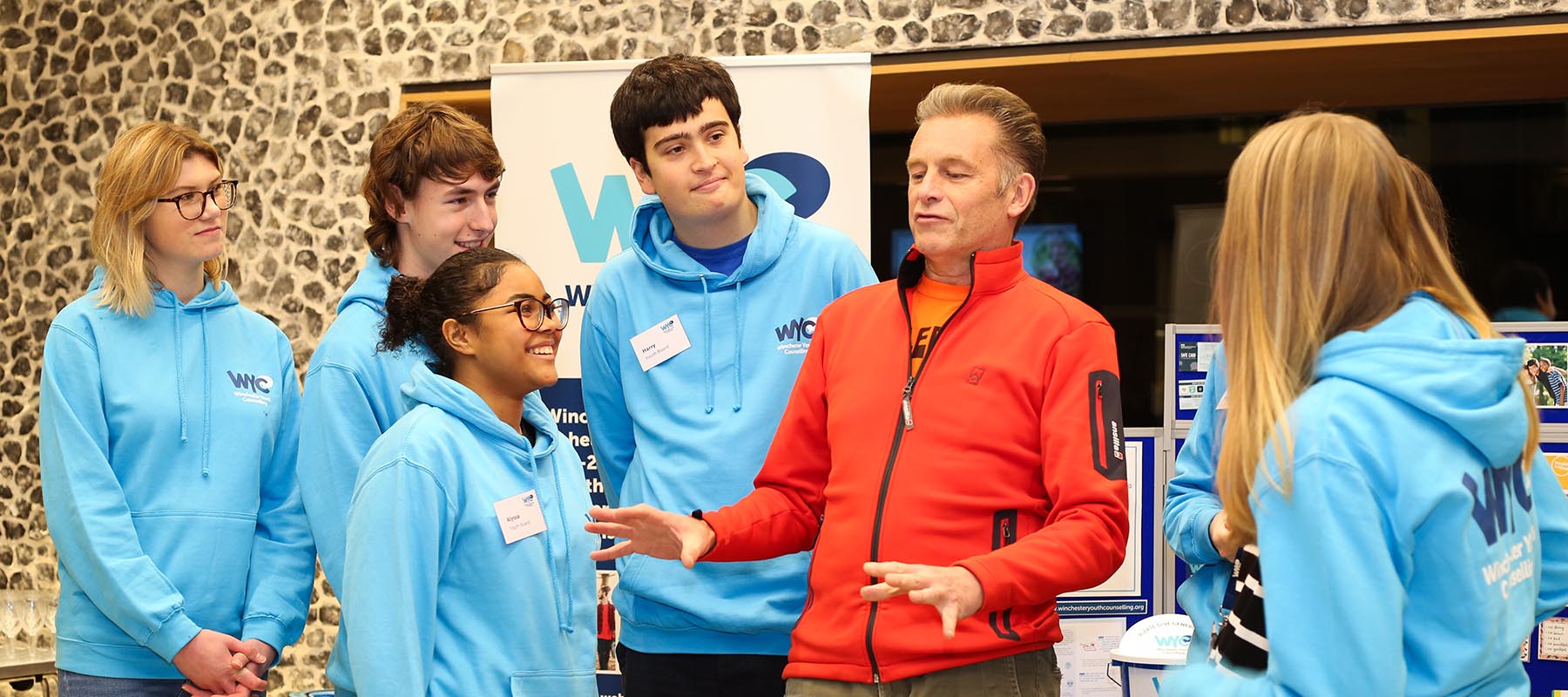 Chris Packham chats to volunteers from Winchester Youth Counselling