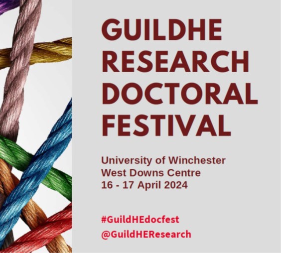 Graphic with coloured rope down left side and 'GuildHE Research Doctoral Festival'