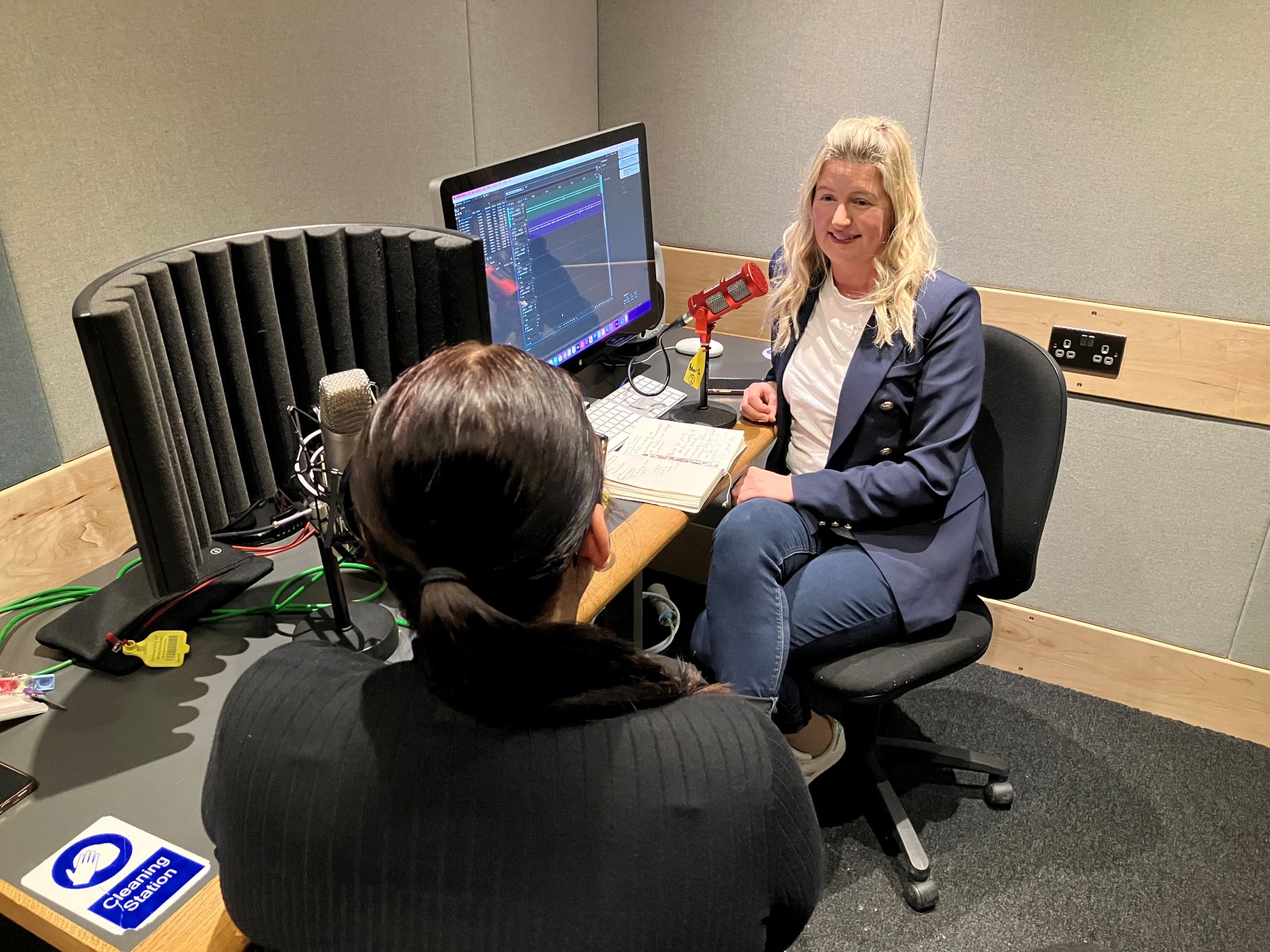 Two women in recording studio