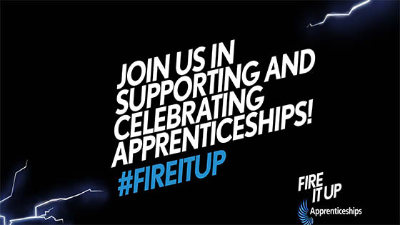 Blue white and black logo for National Apprenticeship Week