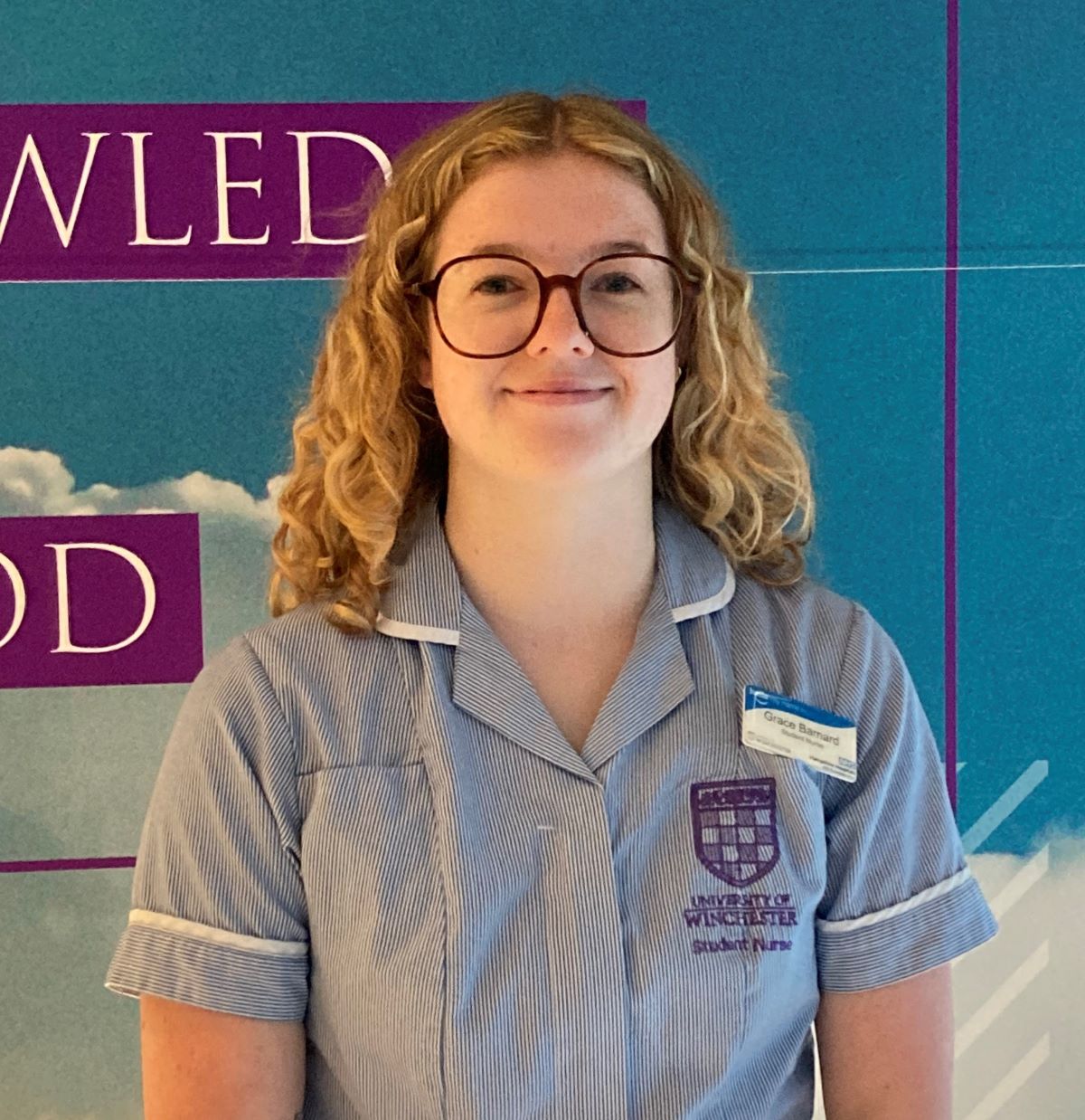 female Student nurse with blond hair and glasses