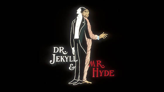 Illustration of Dr Jekyll and Mr Hyde on a black background