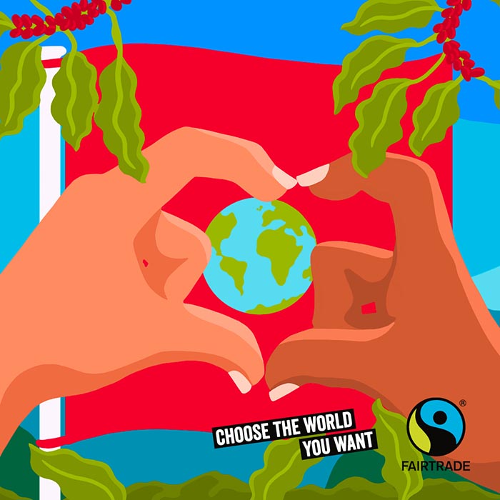 colourful illustration of two hands holding the world