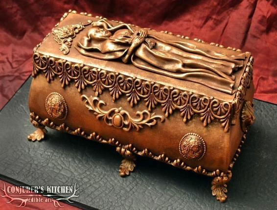 Edible art coffin cake designed by Conjuror Kitchen