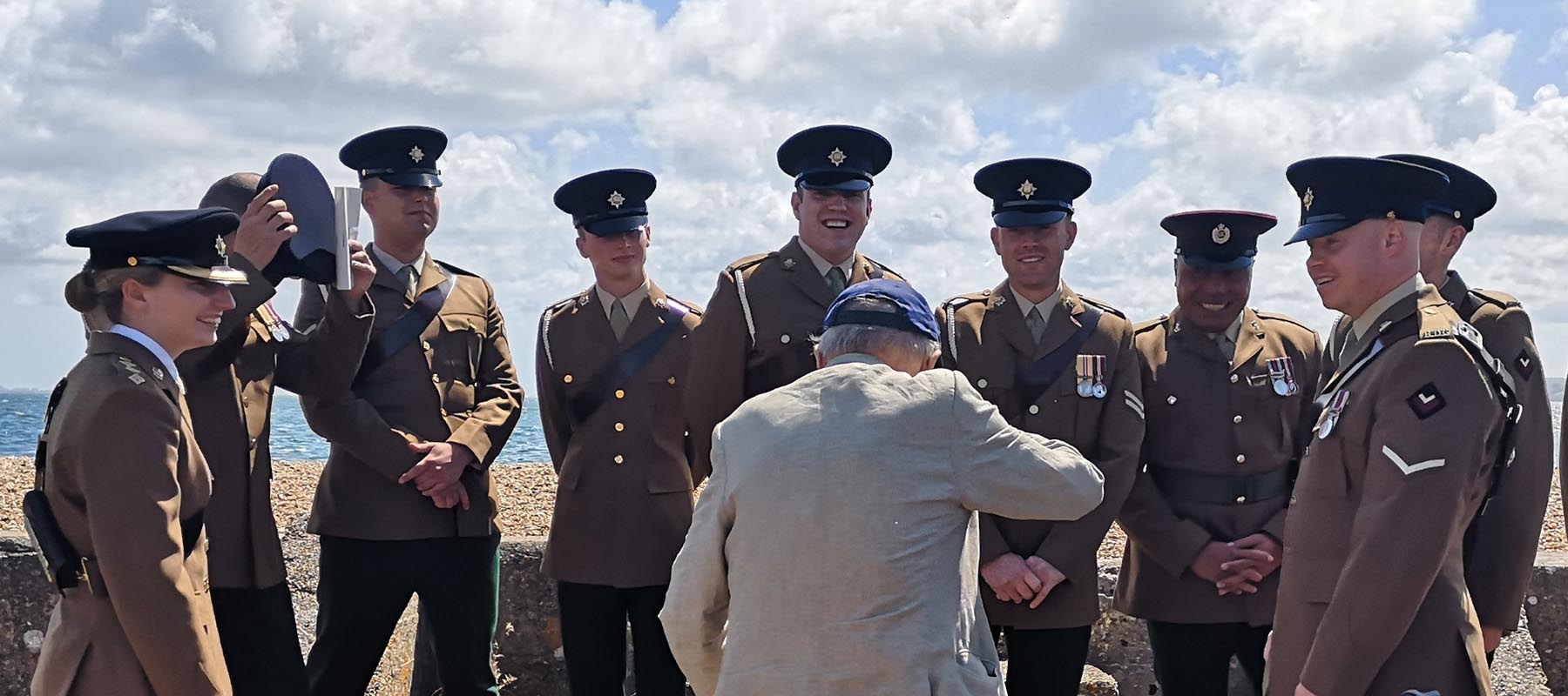 Remembrance Day Cecil with troops at Stanswood Bay