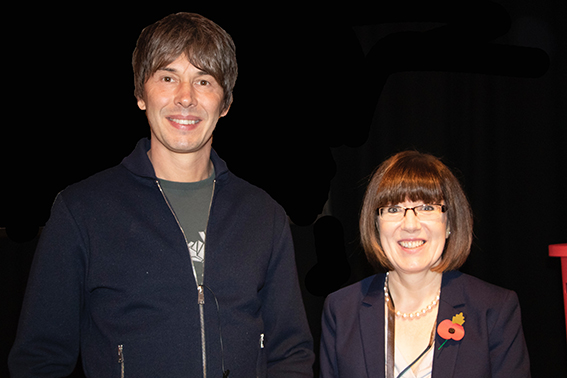 Brian Cox (left) with Maria Burke (right)