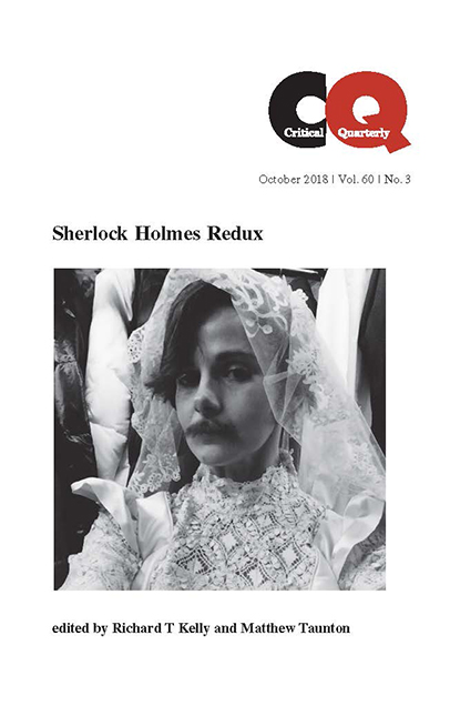 Black and white profile of woman in wedding dress with moustache for Sherlock Holmes Redux