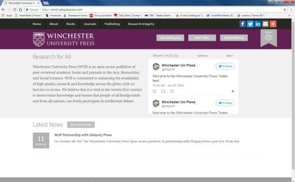 Winchester University Press webpage screen shot
