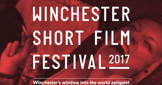 Winchester short film festival poster on red background with laughing woman
