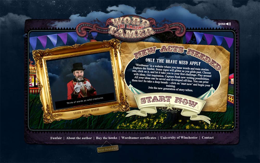 The Wordtamer ringmaster welcomes users to the website 