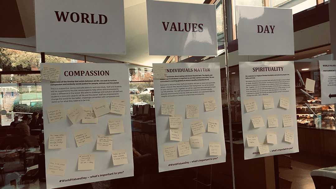 World Values Day three note boards for participants to add to