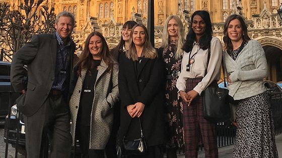 Students and Dr Steven McCullouch at Parliament