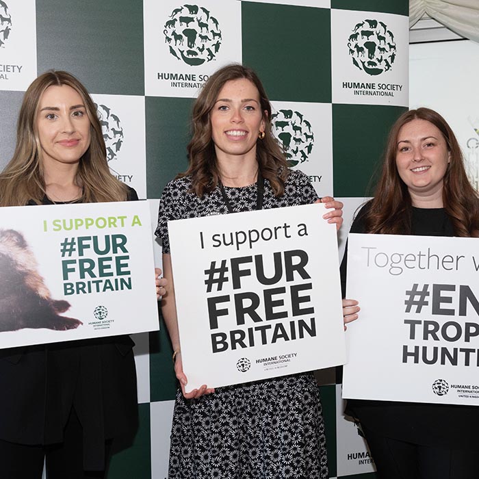 students holding Fur Free Britain placards