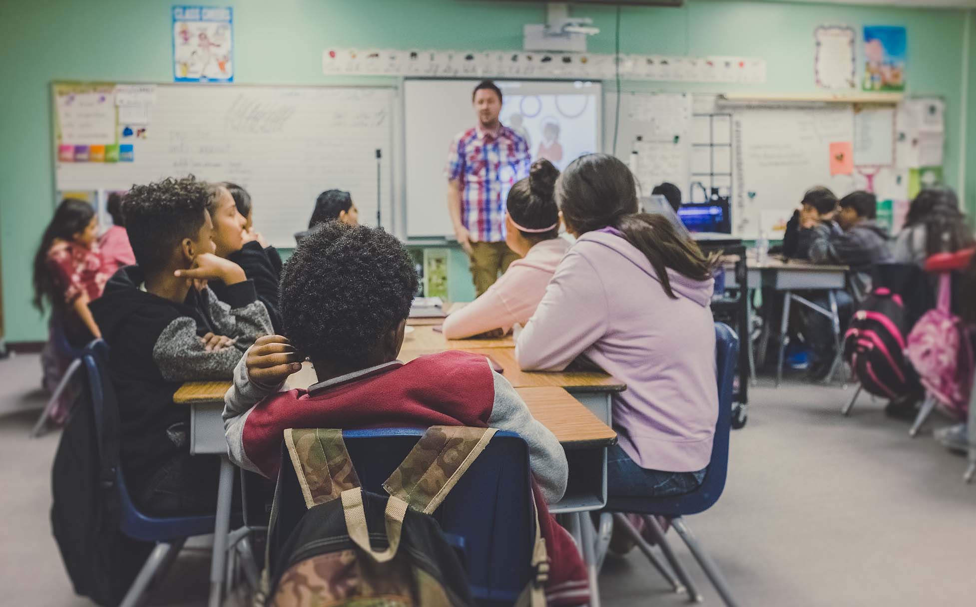 Young early career teacher in classroom setting