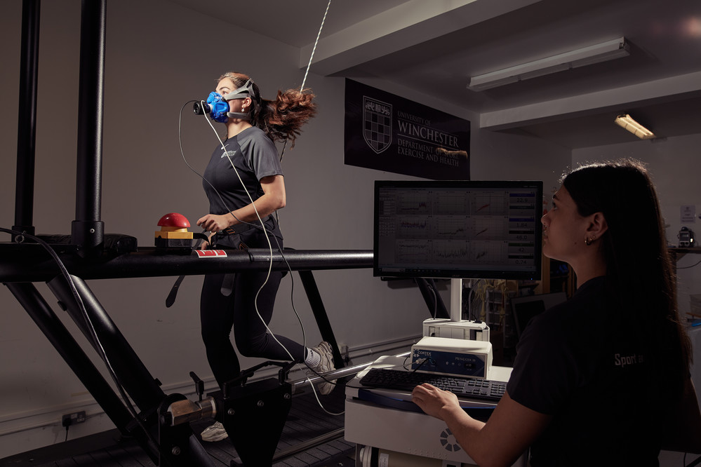 Student being monitored on a treadmill
