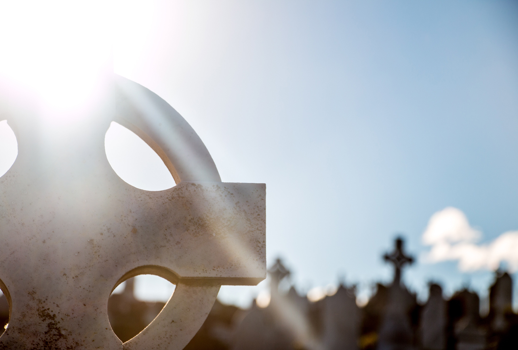 Image of the sun in a grave yard