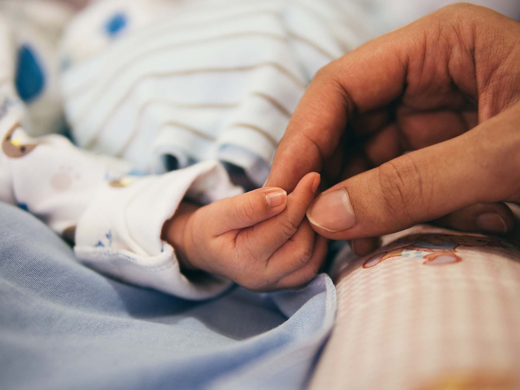 Adult holding baby hand