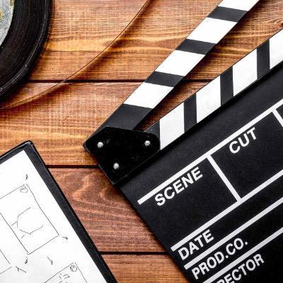 Film reel, clipboard and clapperboard