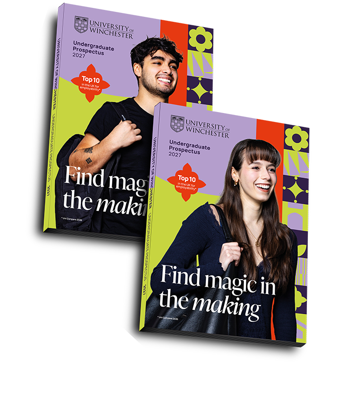 Two prospectuses with students featured on the covers