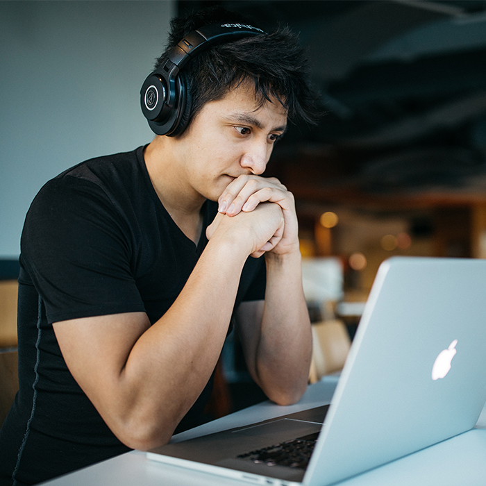 Student looking at a computer screen