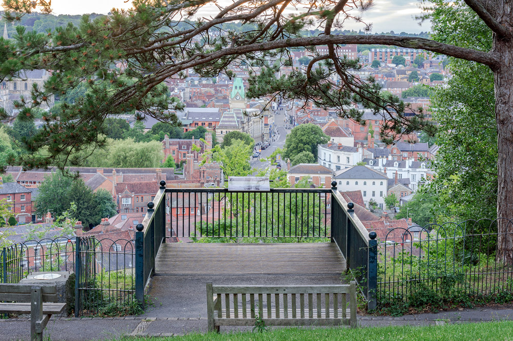 Viewing platform looking over the city at dusk