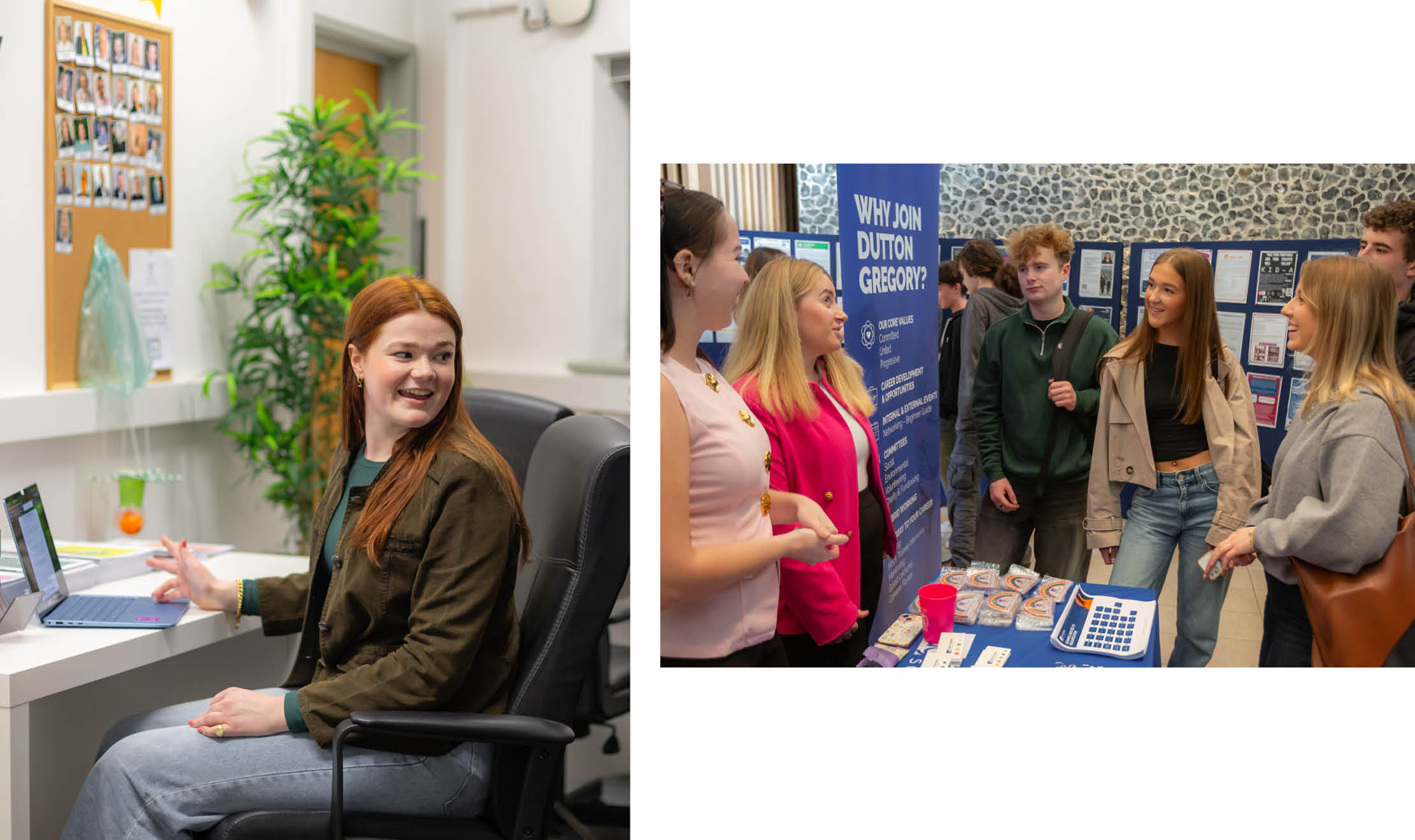 Students working independently and at a careers fair