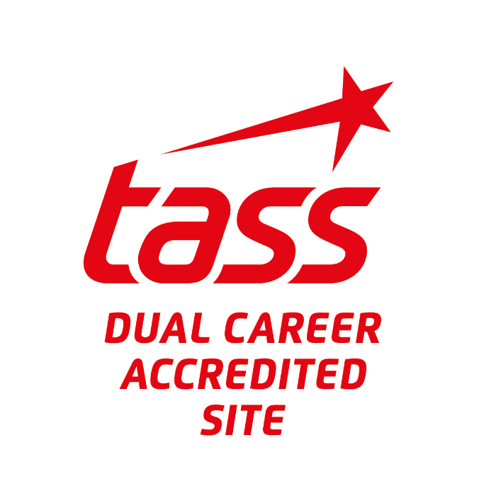 Red logo for dual career accredited site Tass
