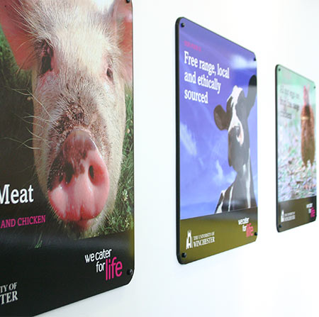 Posters of the ethical food guarantee on campus