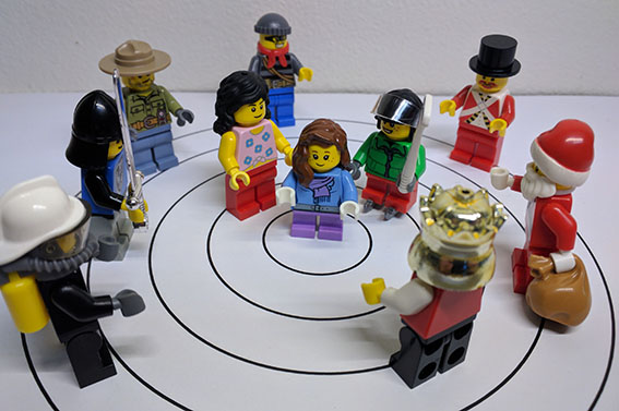 Group of Lego figures in a circle