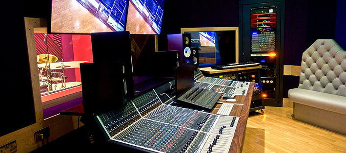 Sound mixing desk inside recording studio
