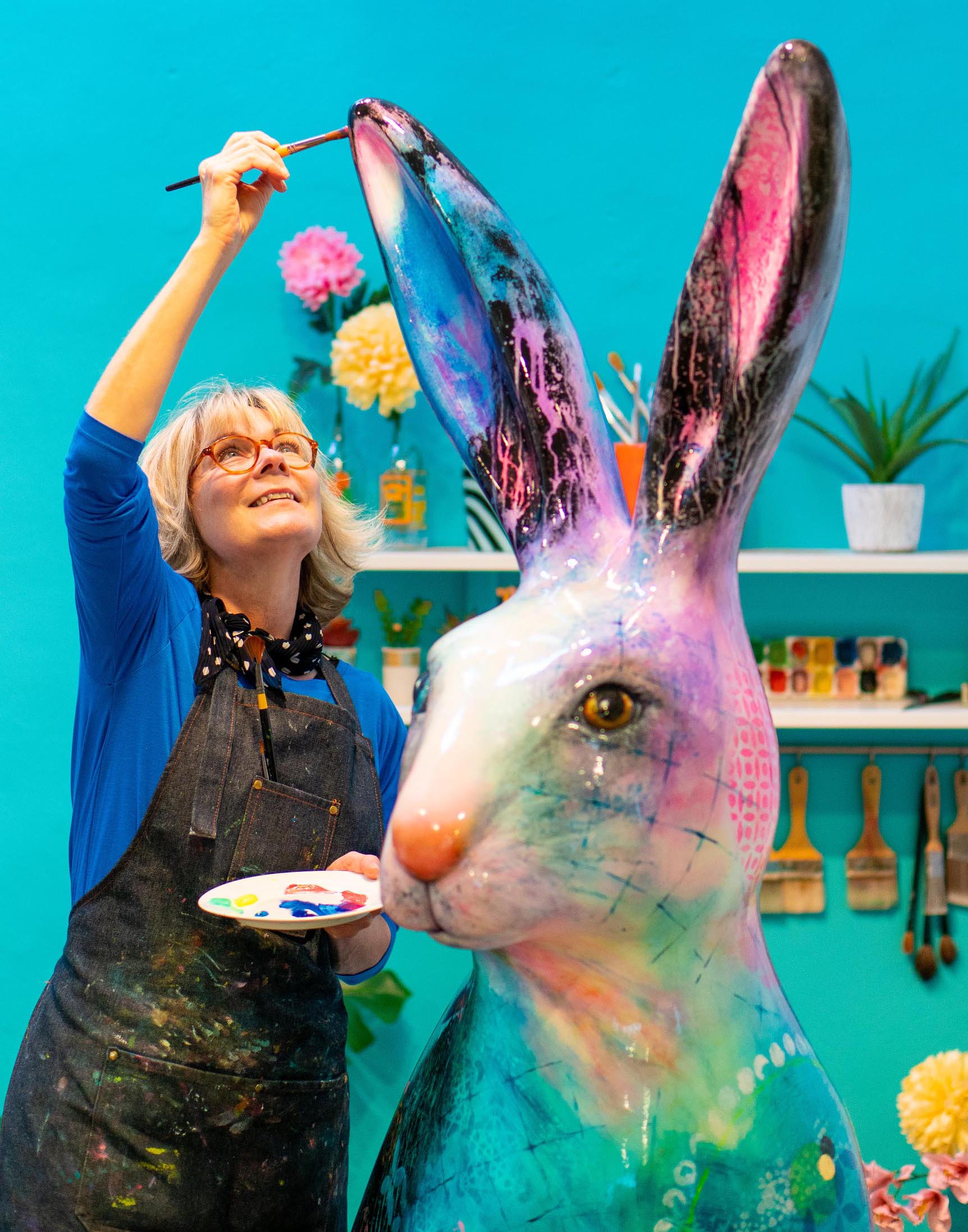 Jenny Muncaster in her studio with the University of Winchester Hare4