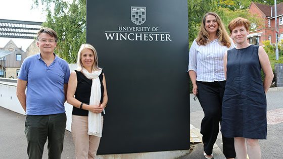Angus Mackay (UNITAR), Vice-Chancellor Joy Carter, Melanie Harwood (Harwood Education), and Dr Janice de Souza (Dean, Faculty of Education)