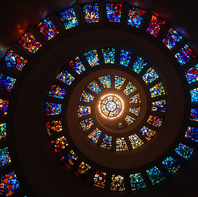 Theology, Religion and Spirituality at Winchester: spiral stained glass window
