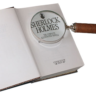 Culture ,Media and Text expertise at Winchester: title page of Sherlock Holmes book with magnifying glass